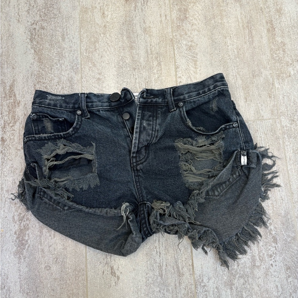 One Teaspoon Black Denim Distressed Shorts